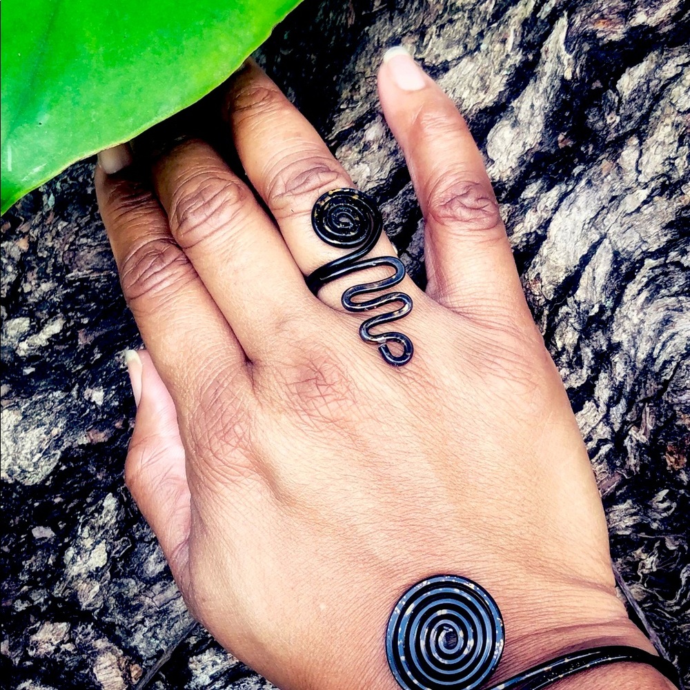 Black and Gold Wire Wrapped Ring